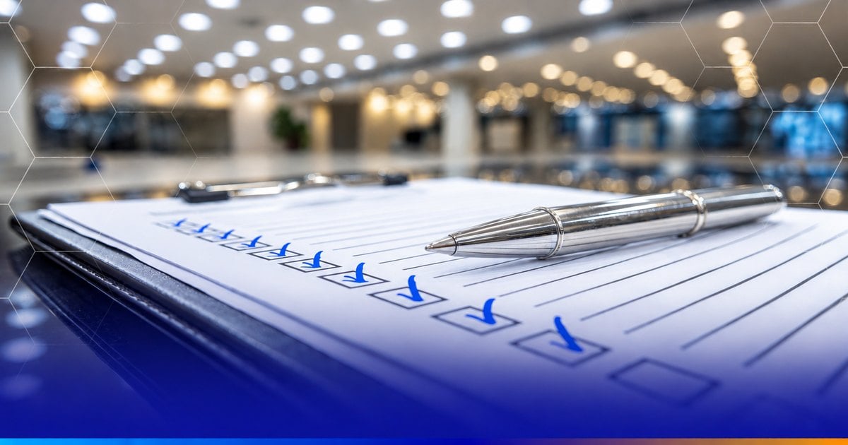 CORCON quality control checklist for commercial construction projects - clipboard and pen on job site documentation.